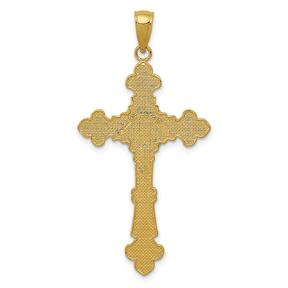 14K Polished Textured INRI Crucifix Fleur de Lis Pendant