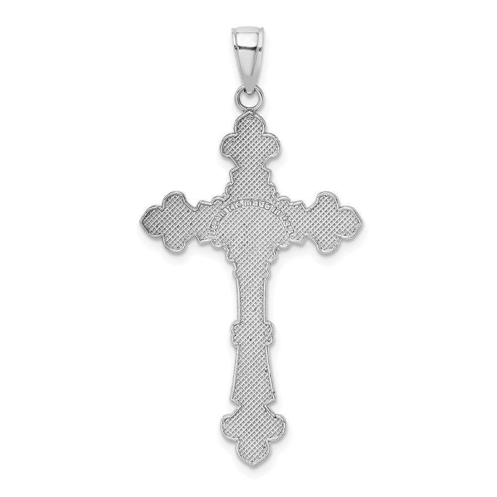 14K White Gold Polished Textured INRI Crucifix Fleur de Lis Pendant