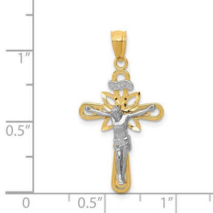 14K Two-tone and White Rhodium Small Passion Crucifix Pendant