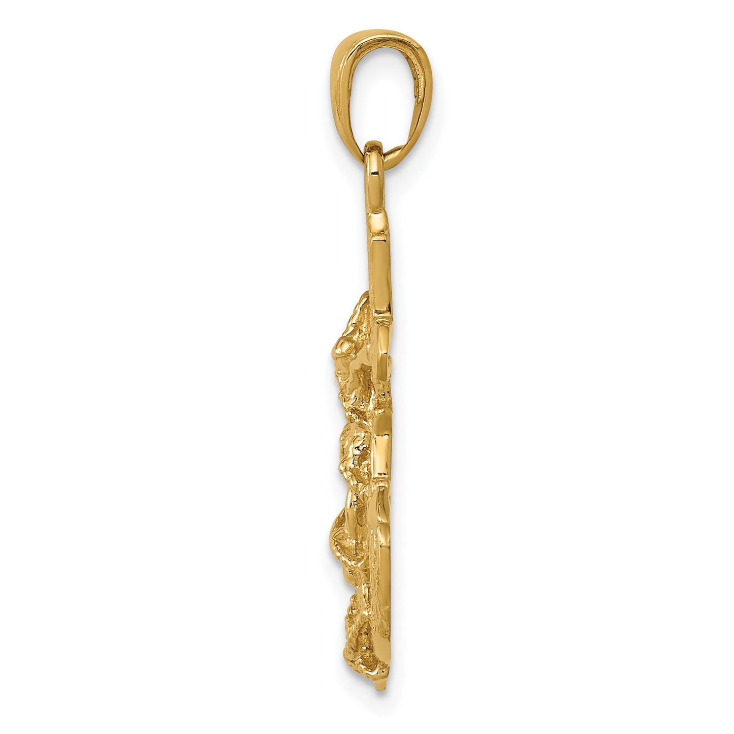 14K Polished Textured Mariners Crucifix with Rope and Wheel Pendant