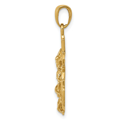 14K Polished Textured Mariners Crucifix with Rope and Wheel Pendant