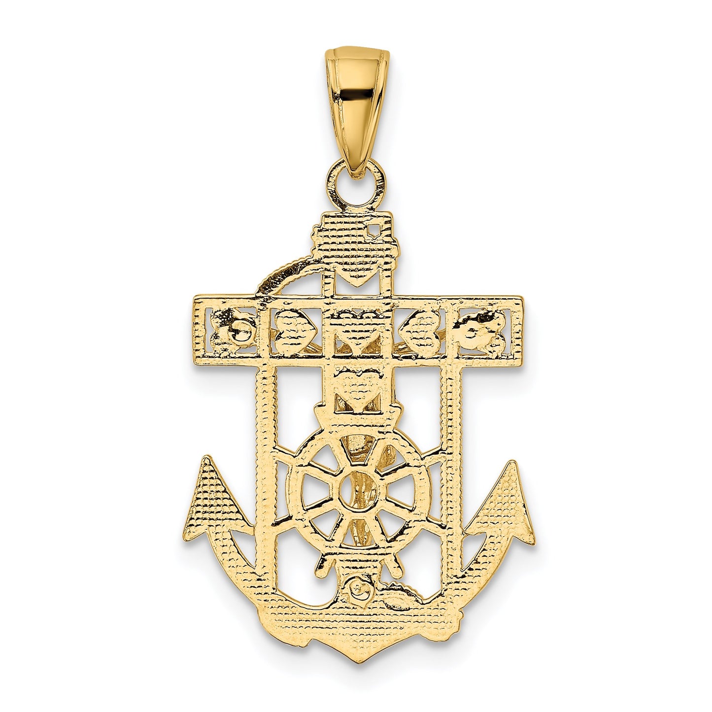 14K Polished Textured Mariners Crucifix Pendant