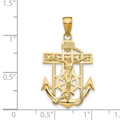 14K Polished Textured Mariners Crucifix Pendant