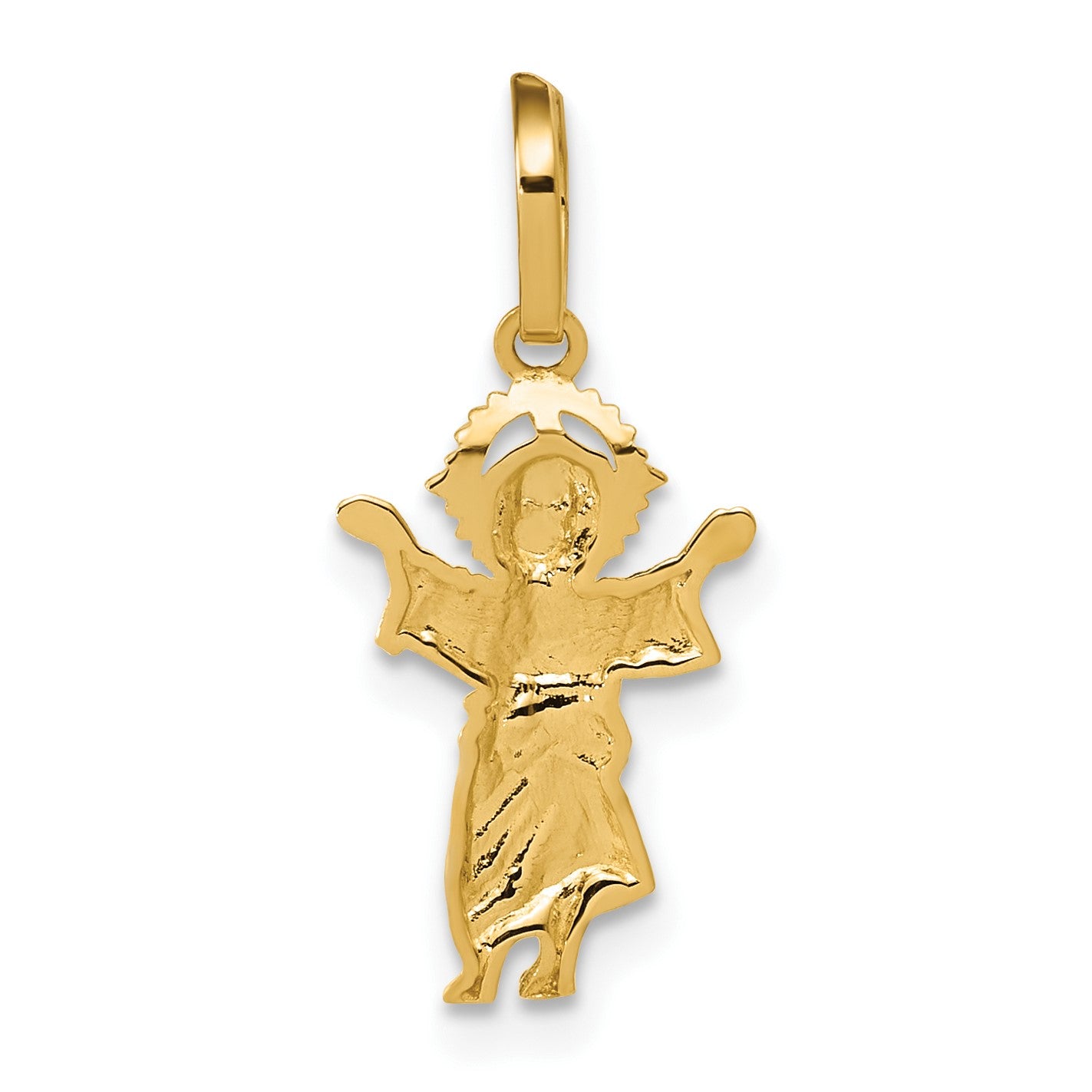 14k with Rhodium Diamond-cut Polished Infant Jesus Pendant