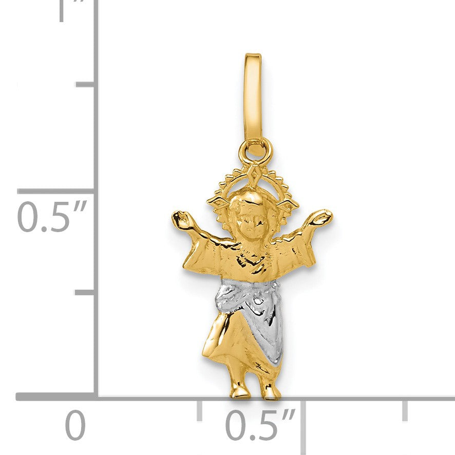 14k with Rhodium Diamond-cut Polished Infant Jesus Pendant
