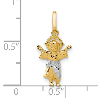14k with Rhodium Diamond-cut Polished Infant Jesus Pendant