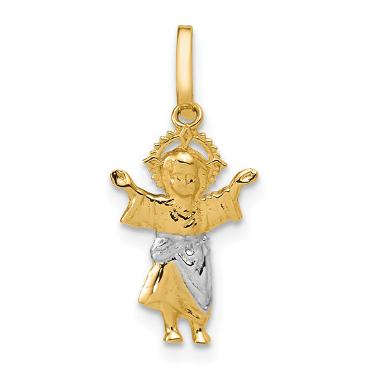 14k with Rhodium Diamond-cut Polished Infant Jesus Pendant