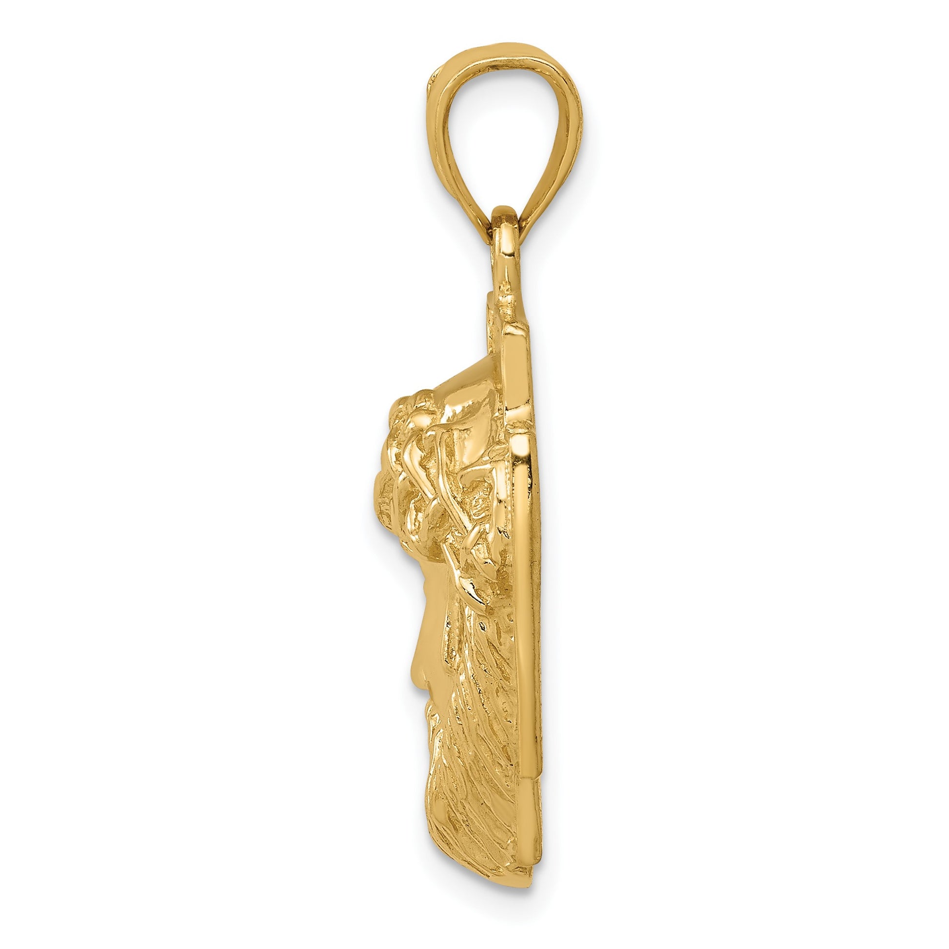 14K Polished Large Jesus Head With Crown Pendant
