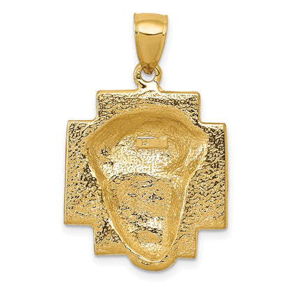 14K Gold Polished Large Jesus Head With Crown Pendant