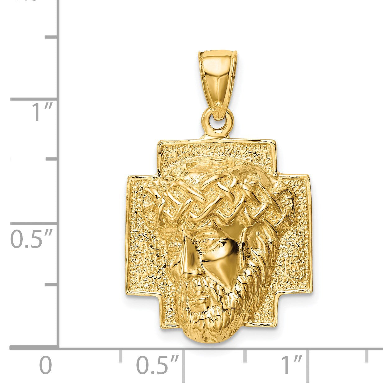 14K Polished Large Jesus Head With Crown Pendant