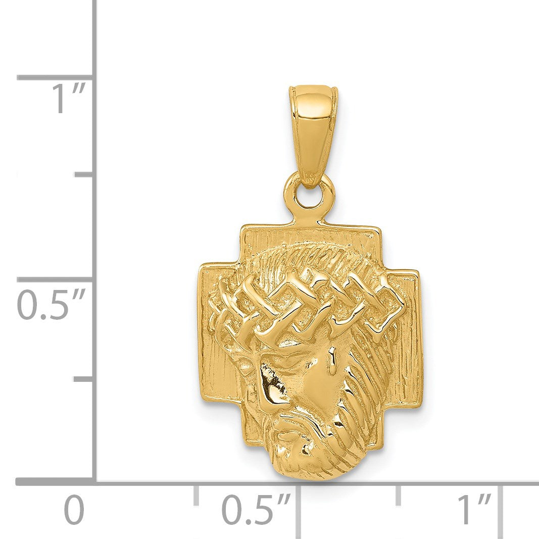 14K Polished Small Jesus Head With Crown Pendant