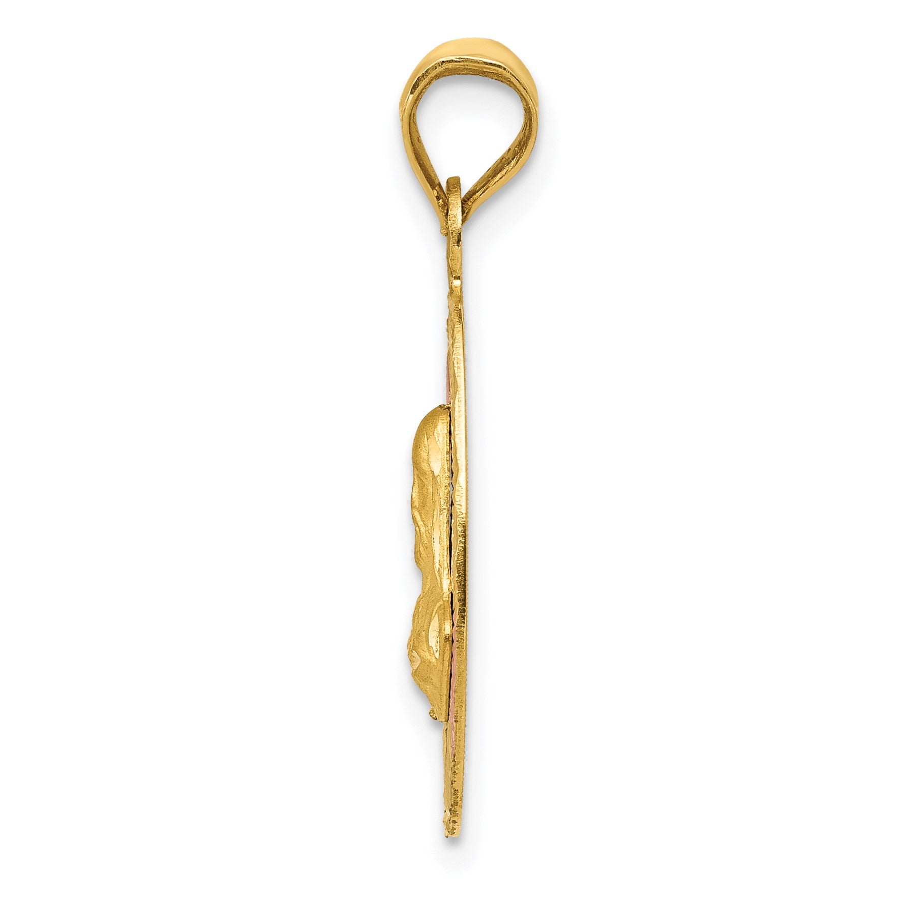 14K with Rose and White Rhodium Diamond-cut Solid Sagrado Corazon de Jesus Oval Pendant