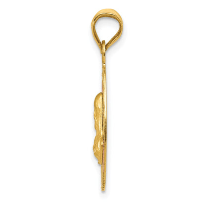 14K with Rose and White Rhodium Diamond-cut Solid Sagrado Corazon de Jesus Oval Pendant