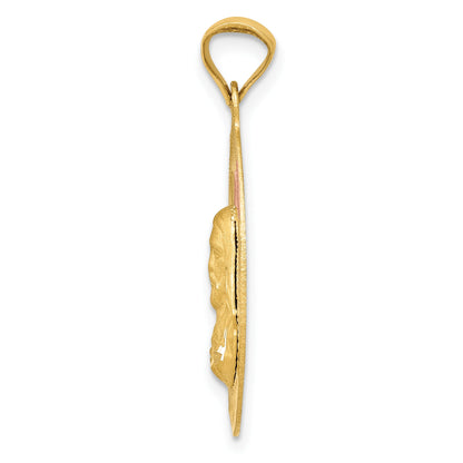 14K with Rose and White Rhodium Diamond-cut Solid Sagrado Corazon de Jesus Oval Pendant