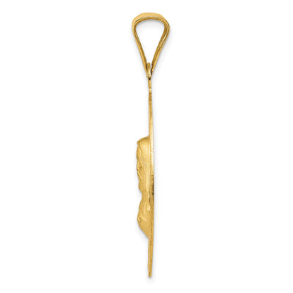 14K with Rose and White Rhodium Diamond-cut Solid Large Sagrado Corazon de Jesus Oval Pendant