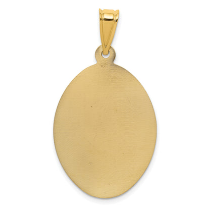 14K with Rose and White Rhodium Diamond-cut Solid Large Sagrado Corazon de Jesus Oval Pendant