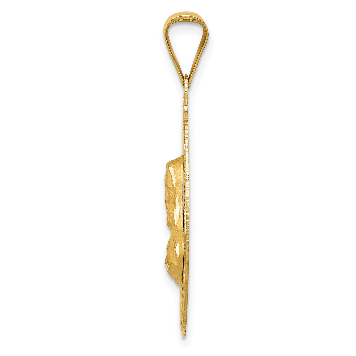 14K Polished Diamond-cut Solid Sagrado Corazon de Jesus Oval Pendant