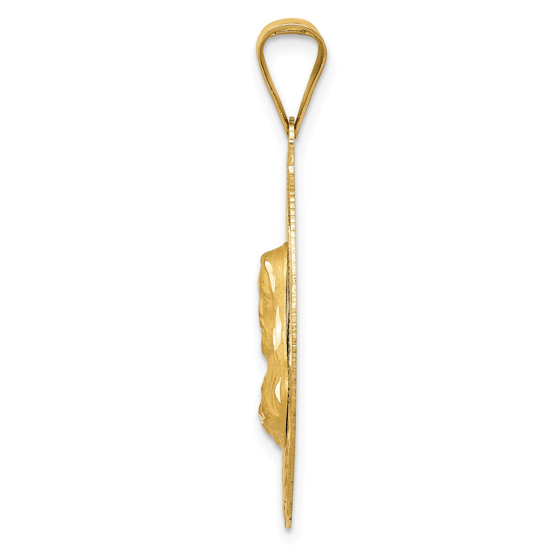 14K Polished Diamond-cut Solid Sagrado Corazon de Jesus Oval Pendant