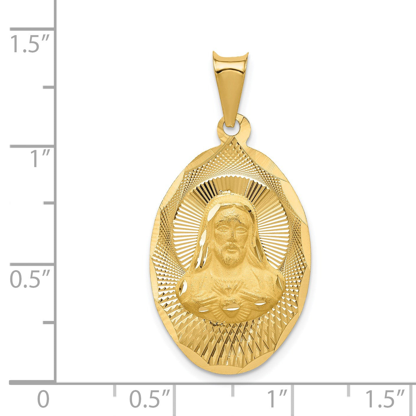 14K Polished Diamond-cut Solid Sagrado Corazon de Jesus Oval Pendant