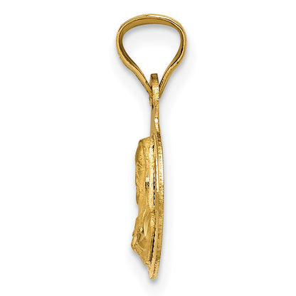 14K Polished Diamond-cut Solid Sagrado Corazon de Jesus Round Pendant