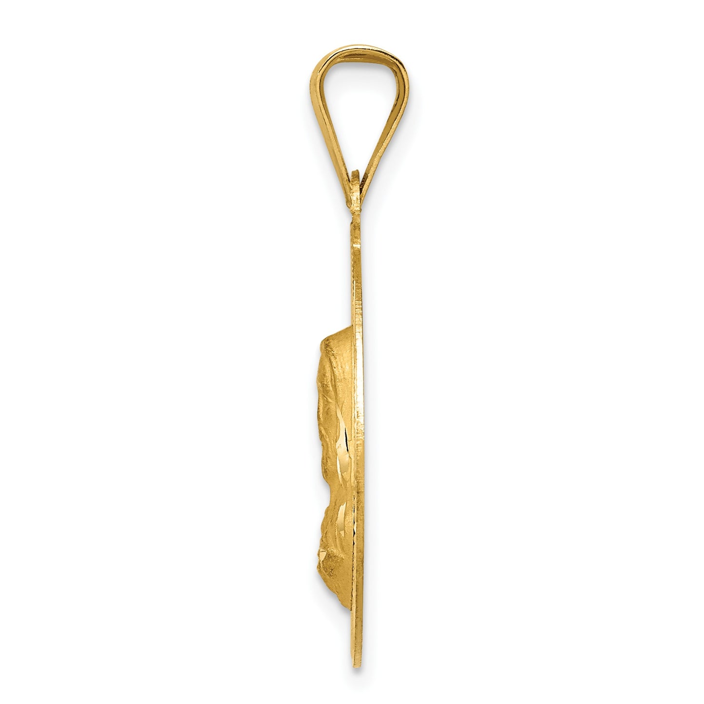 14K Polished Diamond-cut Solid Sagrado Corazon de Jesus Round Pendant
