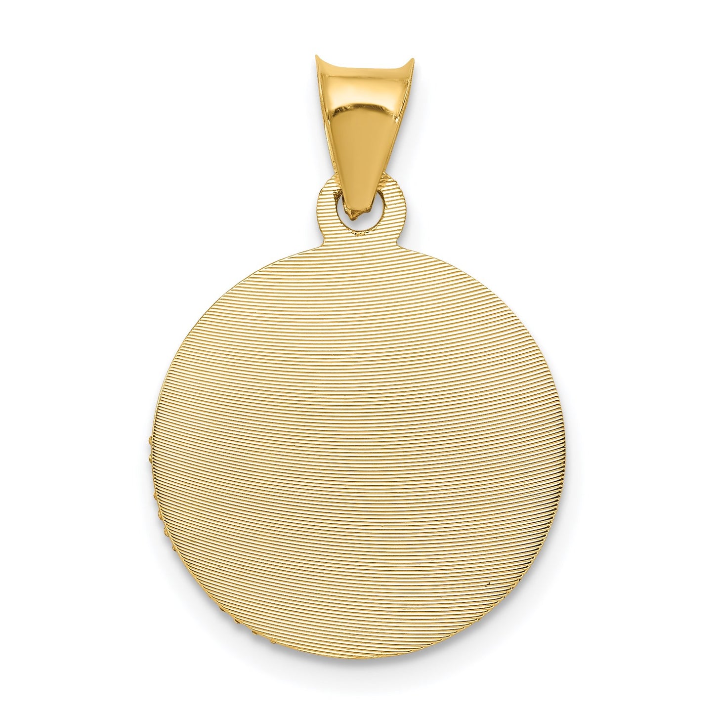 14K with Rose and White Rhodium Diamond-cut Solid Sagrado Corazon de Jesus Round Pendant