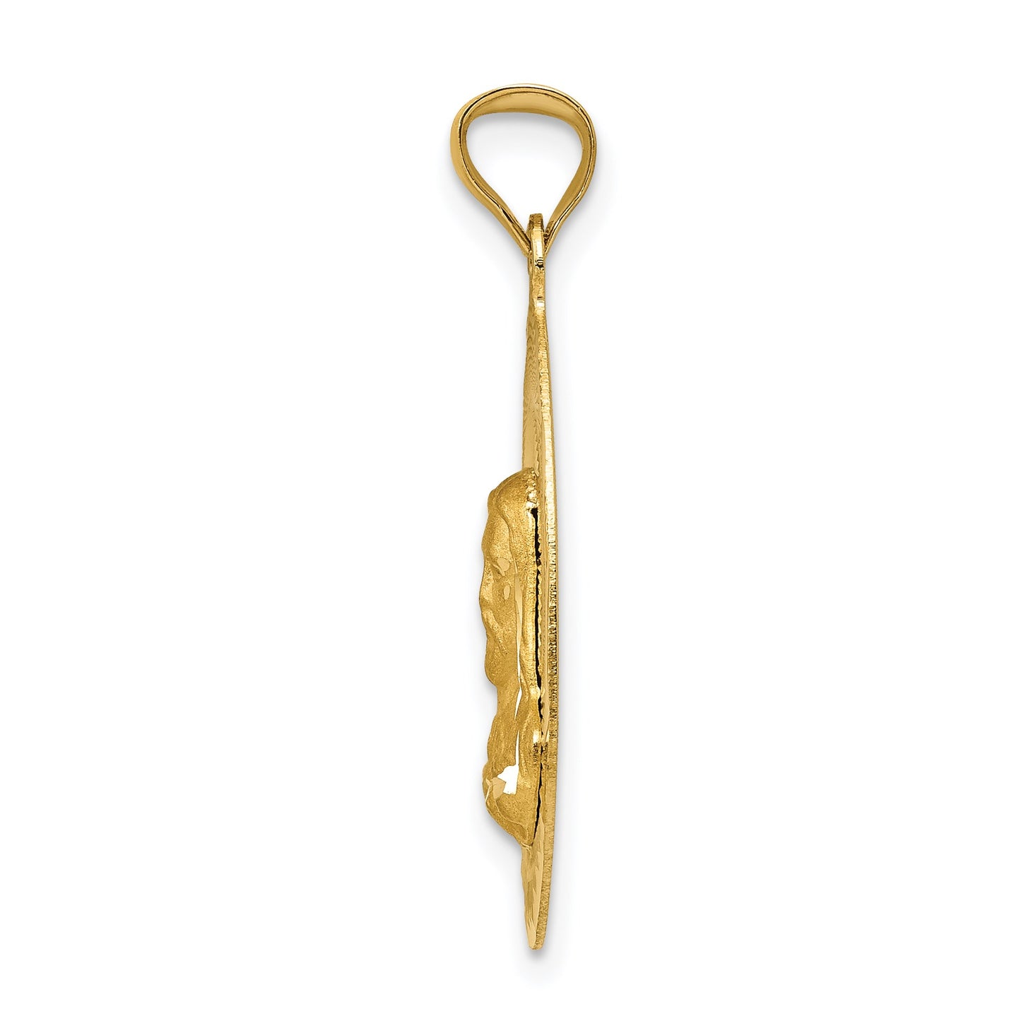 14K Polished Diamond-cut Solid Sagrado Corazon de Jesus Oval Pendant