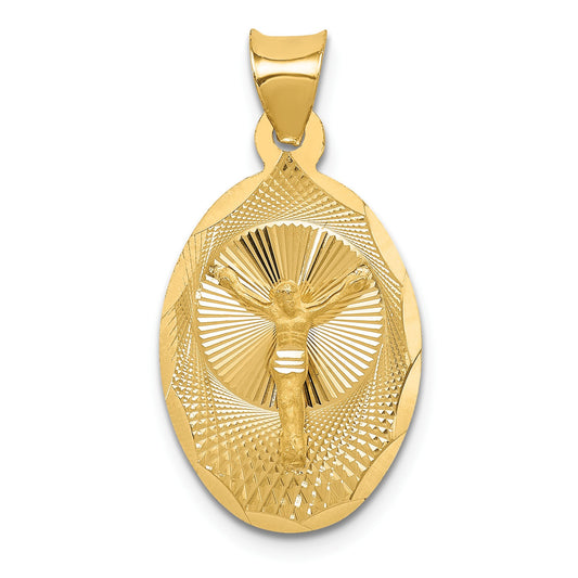 14K Polished Diamond-cut Corpus Oval Pendant