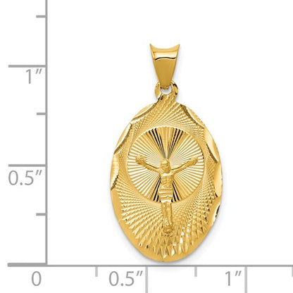 14K Polished Diamond-cut Corpus Oval Pendant