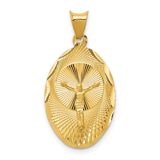 14K Polished Diamond-cut Corpus Oval Pendant