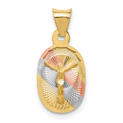 14K with Rose and White Rhodium Diamond-cut Corpus Oval Pendant
