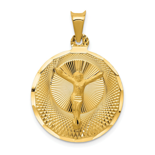 14K Polished Diamond-cut Corpus Circle Pendant