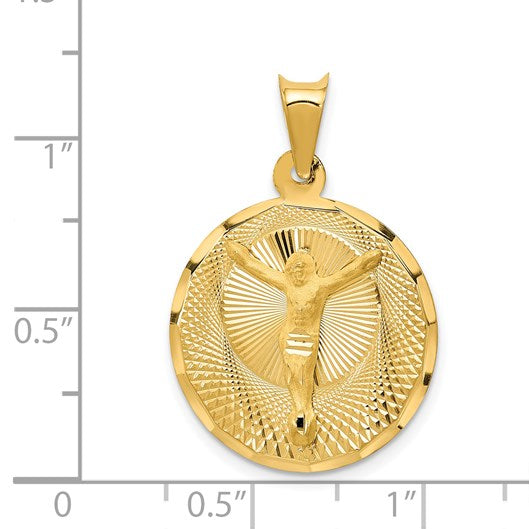 14K Polished Diamond-cut Corpus Circle Pendant