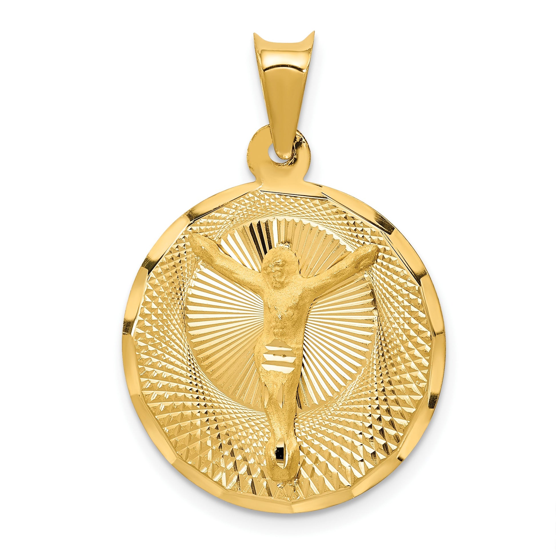 14K Polished Diamond-cut Corpus Circle Pendant