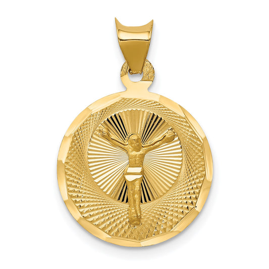 14K Polished Diamond-cut Corpus Circle Pendant
