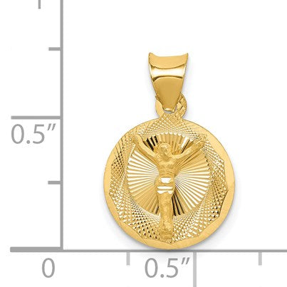 14K Polished Diamond-cut Corpus Circle Pendant