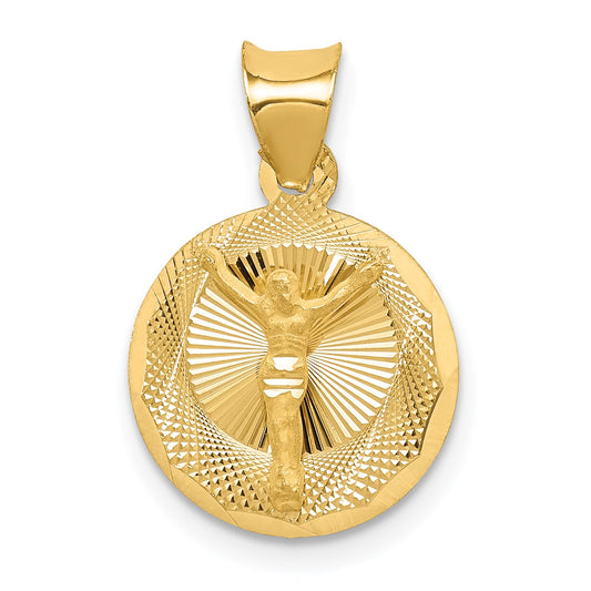 14K Polished Diamond-cut Corpus Circle Pendant