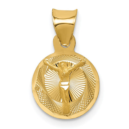 14K Polished Diamond-cut Corpus Circle Pendant
