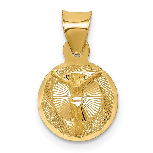 14K Polished Diamond-cut Corpus Circle Pendant