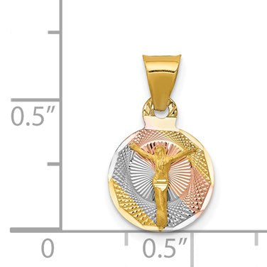 14K with Rose and White Rhodium Diamond-cut Corpus Circle Pendant