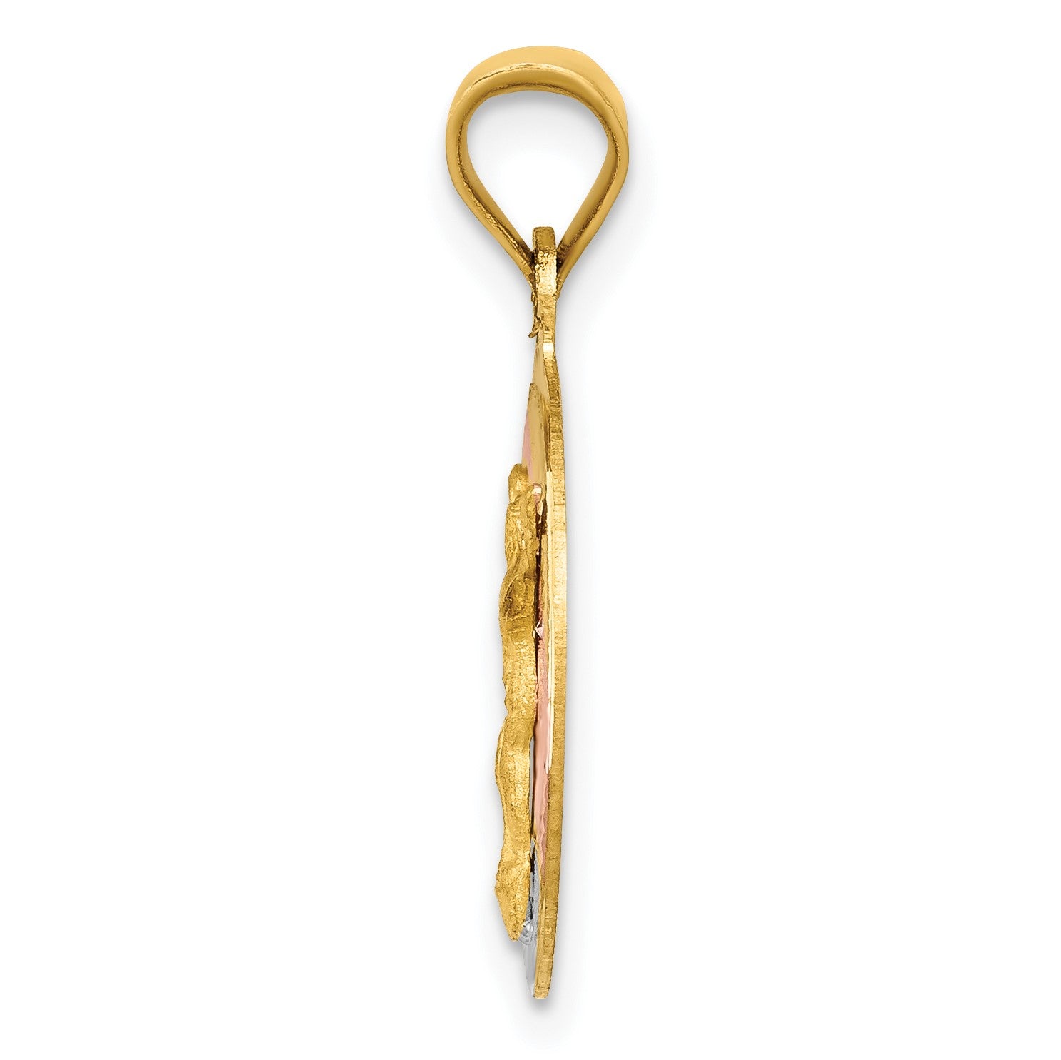 14K with Rose and White Rhodium Diamond-cut Corpus Circle Pendant