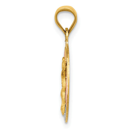 14K with Rose and White Rhodium Diamond-cut Corpus Circle Pendant