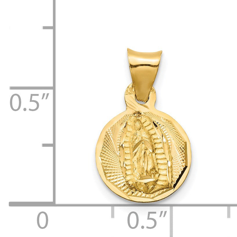 14K with Rose and White Rhodium Polished Diamond-cut Solid Our Lady Of Guadalupe Round Pendant
