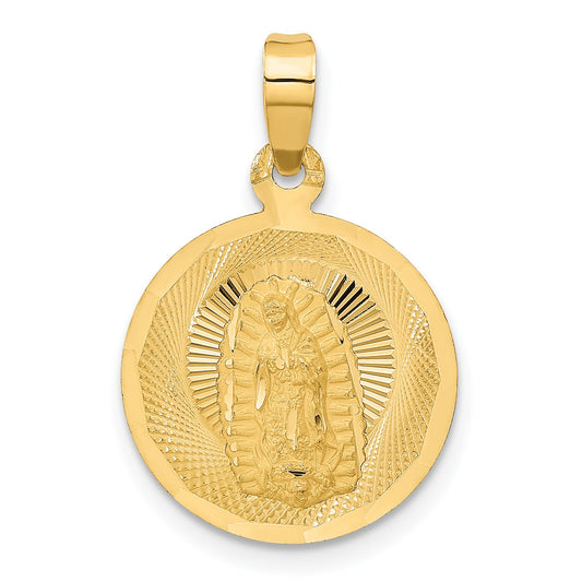 14K Polished Diamond-cut Solid Our Lady Of Guadalupe Round Pendant