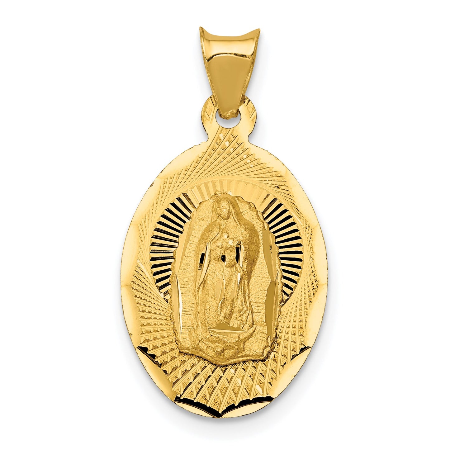 14K Polished Diamond-cut Semi-solid Our Lady Of Guadalupe Oval Pendant