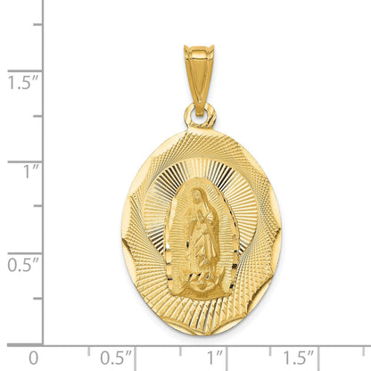 14K Polished Diamond-cut Solid Large Our Lady Of Guadalupe Oval Pendant