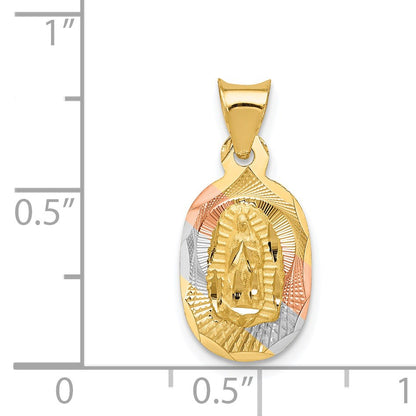14K with Rose and White Rhodium Diamond-cut Solid Our Lady Of Guadalupe Oval Pendant