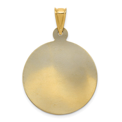 14K with Rose and White Rhodium Polished Diamond-cut Solid Large Our Lady Of Guadalupe Round Pendant