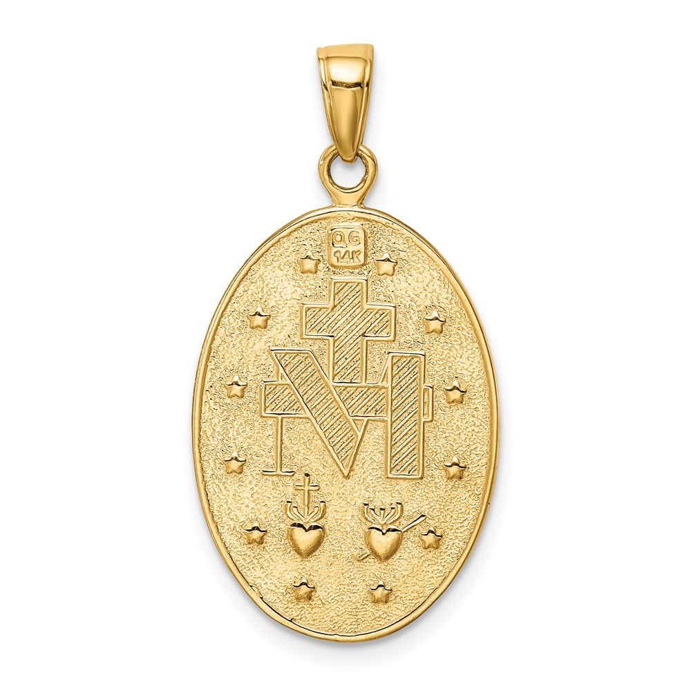 14K Gold Satin and Polished Finish Miraculous Medal Pendant