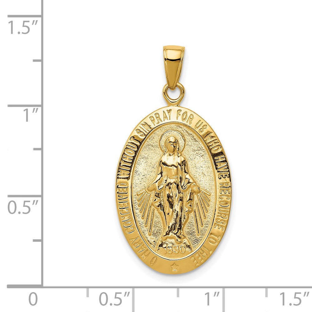 14K Gold Satin and Polished Finish Miraculous Medal Pendant